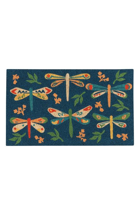 Elevate your porch decor while preventing dirt from entering your home using this coir fiber doormat that features an eye-catching dragonfly design. 30 x 18 x .63 Front: coir; back: vinyl Imported Dragonflies Design, Coir Doormat, Coconut Fiber, Jute Rope, Clutch Pouch, Designer Crossbody Bags, Clean Shoes, Welcome Mats, Mold And Mildew