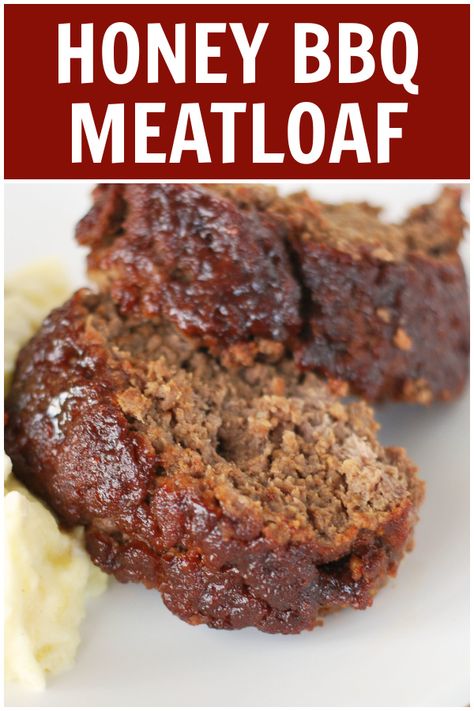 Easy and delicious Honey BBQ Meatloaf recipe made with ground beef and topped with a sauce made from barbecue sauce and honey. The whole family is going to love this dinner! Honey Bbq Meatloaf, Bbq Meatloaf Recipes, Bbq Meatloaf, Meat Eater, Holiday Party Foods, Honey Bbq, Meatloaf Recipe, Baked Banana, Quick Weeknight Meals