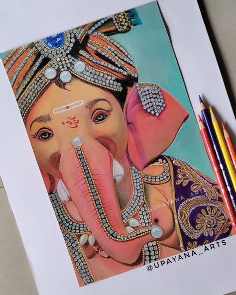 Handmade drawing portrait pencil drawing Ganesh Ji Art Painting, Ganpati Ji Drawing, Ganesh Ji Drawing Colour, Vinayaka Paintings, Ganesh Art Paintings Beautiful, Cute Ganesh Ji Drawing, Ganesh Ji Painting On Canvas, Vinayaka Drawing, Ganesh Ji Pencil Sketch