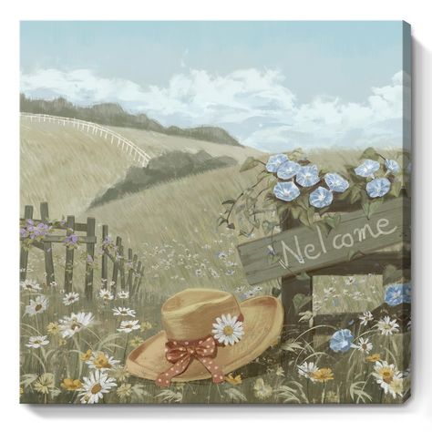 PRICES MAY VARY. Flower Canvas Wall Art:This village nature painting depicts a flower-filled meadow in green,yellow,purple,and white hues set against a distant blue sky landscape,with its charming countryside aesthetic,it complements traditional and modern farmhouse decor styles alike Vintage Farm Landscape:The vintage wall art printed on premium quality canvas using the fade-resistant ink.This farmhouse wall art shows a field of colorful wildflower blooms that bring a smile to your face when yo Farm Landscape Painting, Countryside Aesthetic, Farm Landscape, Bathroom Wall Decor Art, Flower Canvas Wall Art, Rural Scenes, Sky Landscape, Nature Painting, Painting Blue