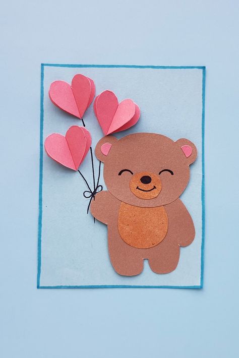 Teddy Bear Valentine's Day Card Craft for Kids - Frugal Mom Eh! Birthday Craft Ideas For Best Friend, How To Make Teddy Bear With Paper, Making Teddy Bears, Teddy Gift Ideas, Teddy Bear Craft Ideas, Handmade For School, Teddy Bear Paper Craft, Teddy Day Card, Wishing Card Design