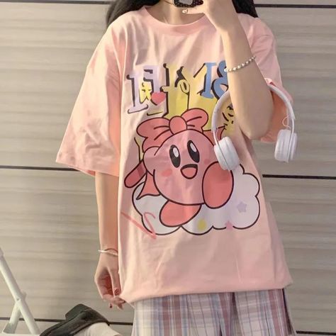 Y2k Fashion Pink, Kirby Shirt, Harajuku Fashion Kawaii, Printed Tshirt Women, Kawaii T Shirt, Kawaii Shirts, Style Kawaii, Anime Tshirt, Harajuku Style