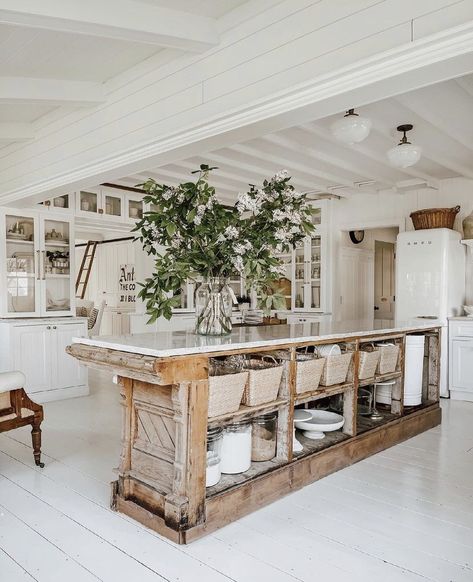 Antique Kitchen Island, Liz Marie, Liz Marie Blog, Classic Kitchen, White Cottage, Antique Kitchen, Kitchen Island Design, Cozy Kitchen, Summer Kitchen