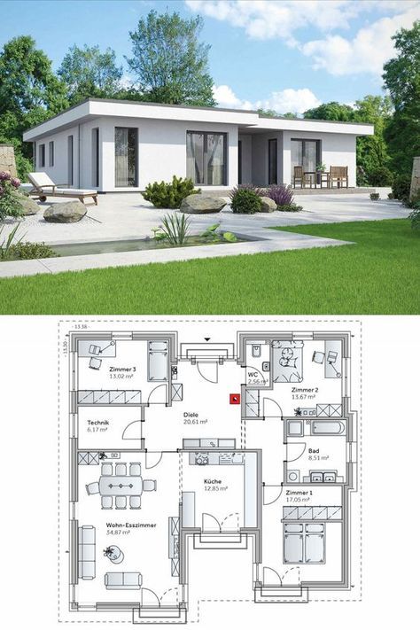 Modern Modular Homes Floor Plans, Layout Design Architecture House Plans, One Floor House Design Modern, Bungalows Design, House Plan Bungalow, Bungalow Plan, Bungalow House Floor Plans, Bungalow Designs, House Bungalow