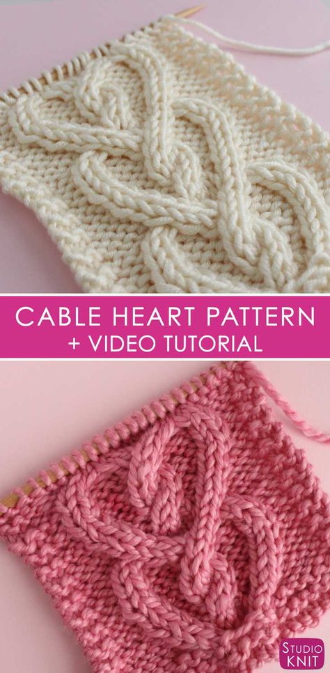 How to Knit a Cable Heart | Free Knitting Pattern + Video Tutorial by Studio Knit Cable Design Knit Patterns, Knit Unicorn Pattern Free, Cable Knitting Chart, Small Knitting Ideas, Olive You, Colorful Knitting, Virkning Diagram, Diy Tricot, Cable Knitting Patterns