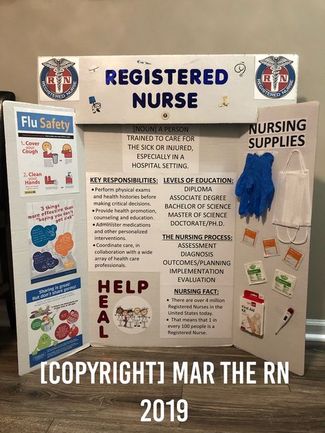 Career Day Tri-Fold: Registered Nurse  #careerday #registerednurse #nurselife #becomeanurse #bestjobever Cute Poster Board Ideas For School Projects, Career Day Booth Ideas, Career Day Ideas For Nurses, Nurse Project Ideas, Career Trifold Board Ideas, Career Booth Ideas, Hosa Career Display, Tri Fold Board Ideas Projects, Health Career Display Board