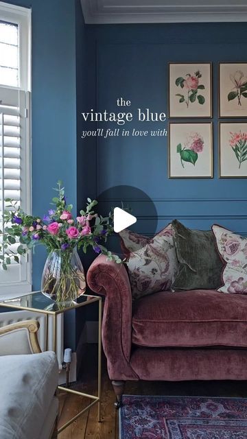 Elle Hervin on Instagram: "This vintage blue is one of the most popular paint colours in my home but I almost didn't use it 😅.
.
I'm a green interior girl at heart; most of my house has some green in it but I had an itch to go blue. It was a risk painting my dark North-facing living room blue. It doesn't get much sunlight and so getting the shade right was essential!
.
I used a lot of testers! And painted them in different areas of the room to see how they looked in different lights and at different times of the day. With the lights on and with the lights off.
.
This is the warmest blue I've found, yet it has a timeless almost heritage quality to it. I think this colour will be staying put for some time as I couldn't love it more.
.
.
.
.
.
Paint colour is Hamilton Blue by Benjamin Moore Hamilton Blue Benjamin Moore, Benjamin Moore Hamilton Blue, Blue Living Room Walls, Blue Paint Living Room, Most Popular Paint Colors, Living Room Blue, Bedroom Blue, Popular Paint Colors, Room Blue