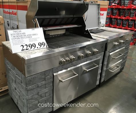 KitchenAid Seven Burner Outdoor Island Gas Grill (model 860-0003) with Rotisserie Burner Item 795210 at Costco Costco Outdoor Kitchen, Outdoor Grill Island, Outdoor Kitchen Kits, Outdoor Kitchen Sink, Deck Addition, Kitchen Built In, Modular Outdoor Kitchens, Outdoor Island, Grill Island