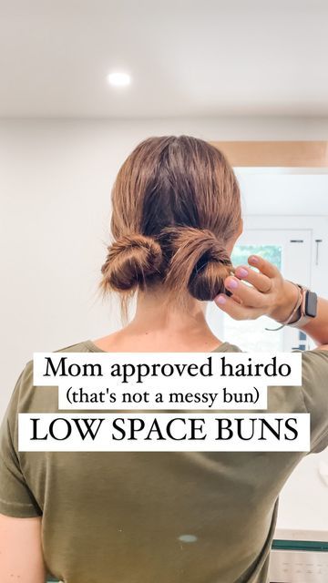 Two Low Buns For Long Hair, Low Messy Space Buns Long Hair, How To Low Space Buns, Space Buns Long Hair Low, Lower Space Buns, Easy Low Space Buns For Long Hair, Mini Buns Hairstyles Tutorials, How To Do Low Messy Space Buns, Mom Bun Alternative