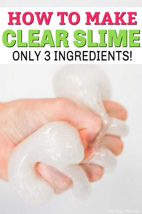 Learn how to make clear slime with only 3 ingredients. This is the perfect activity for the kiddos. Give this a try for a super easy slime recipe. One Ingredient Slime, How Make Slime, Clear Slime Recipe, How To Make Floam, Ways To Make Slime, How To Make Glue, Clear Glue Slime, Slime Ingredients, Homemade Playdough Recipe