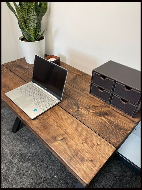 Rustic Solid wood handmade office desk Rustic Wooden Desk, Rustic Office Desk, Wooden Desks, Solid Wood Design, Rustic Office, Reclaimed Oak, Reclaimed Timber, Oak Doors, Colour Chart