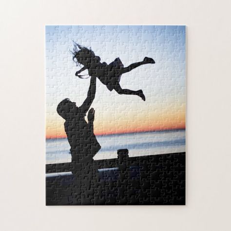 Father Tossing Daughter in the Air Silhouette | Jigsaw Puzzle #sunset #beach #father #dad #sun #JigsawPuzzle Father Daughter Canvas Painting, Fathers Day Painting From Daughter, Fathers Day Canvas Painting, Fathers Day Painting Canvases, Father And Daughter Painting, Paintings For Dad, Father Daughter Painting, Fathers Day Painting, Father's Day Painting