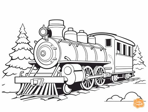 illustration of Festive Christmas train Polar Express Coloring Pages, Christmas Toy Train, Train Coloring Pages, Mandala Turtle, Aries Tattoo, Christmas Train, All Aboard, Fantasy Fairy, Color Pencil Art