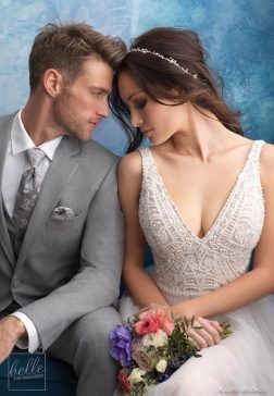 Allure Bridals Wedding Dress Collection Fall 2018 - 9552-C1 Grey Tuxedo Wedding, Allure Men, Allure Bridal Wedding Dress, Grey Tuxedo, Prom Poses, Allure Bridals, Sophisticated Bride, Wedding Couple Poses, Wedding Dress Pictures