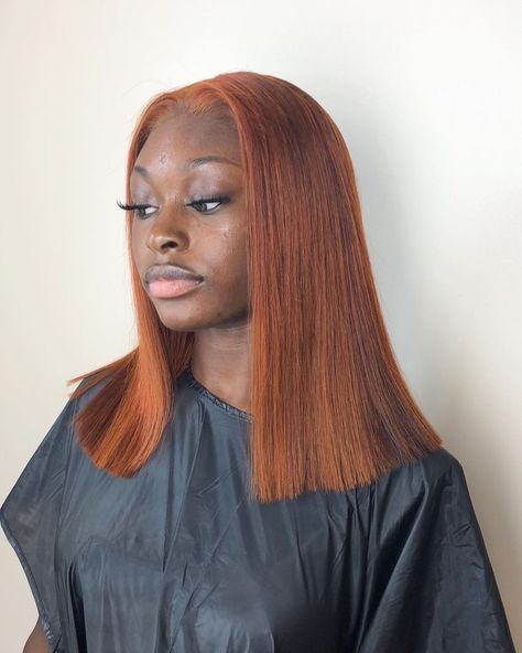 Ginger Bob Black Women, Summer Hair Dye, Ginger Bob, Burnt Orange Hair, Ginger Hair Dyed, Frontal Wig Install, Pressed Natural Hair, 3c Hair, Honey Brown Hair