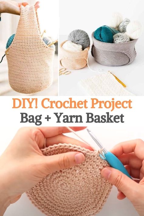 Learn how to knit a project bag that doubles as a yarn basket! The Adley Project bag is an easy crochet pattern that worked entirely in one piece!The Adley Project bag is the item that every crochet (or knit!) Needs. This simple and modern design is perfect to carry yarn, crochet and all your ideas. The wide, flat strap makes this bag very comfortable to wear on the wrist, while the larger sizes can also be used as a carry-on bag. Cotton Yarn Projects, Wool Basket, 2024 Crochet, Crochet Project Bag, Crochet Flats, Yarn Basket, Free Crochet Bag, Crochet Storage, Yarn Storage