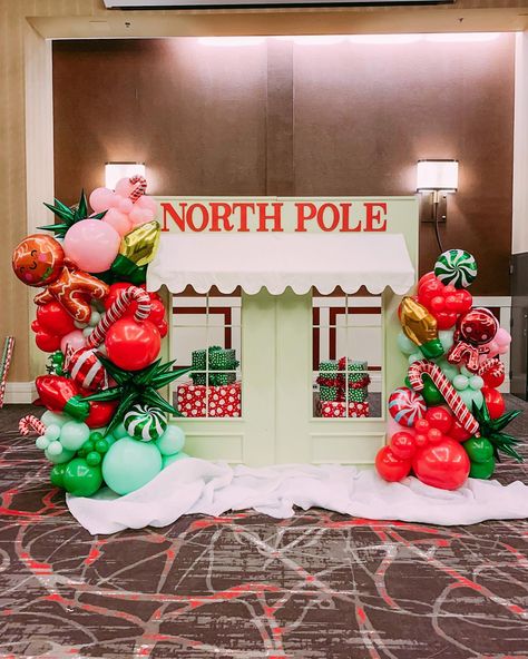 Santa Work Shop Ideas, North Pole Decorations, North Pole Christmas Party, North Pole Decor, North Pole Christmas Decor, Welcome To The North Pole, Community Christmas, North Pole Santa's Workshop, Santa Village