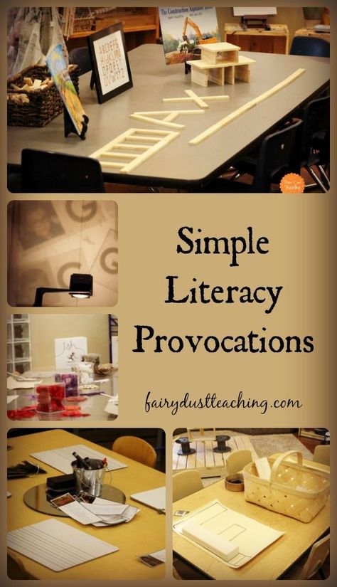 Simple Literacy Provocations from Fairy Dust Teaching! #literacy #provocations Literacy Provocations, Provocations Reggio, Fairy Dust Teaching, Reggio Emilia Classroom, Emergent Curriculum, Reggio Emilia Approach, Reggio Inspired Classrooms, Inquiry Learning, Reggio Emilia Inspired