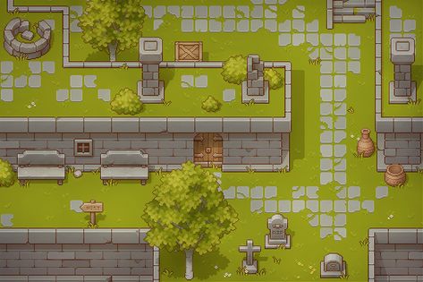 Tile Map Pixel Art, Top Down Pixel Game, 2d Top Down Game Art, Top Down Pixel Art, How To Pixel Art, Top Down Game, Game Level Design, Game Map, Pixel Art Landscape