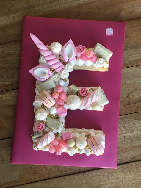 Unicorn letter cake Unicorn Letter Cake, Letter E Cake, Unicorn Letter, Cake Number, Letter Cake, Sweet Bakery, Number Cakes, Letter M, Letter E