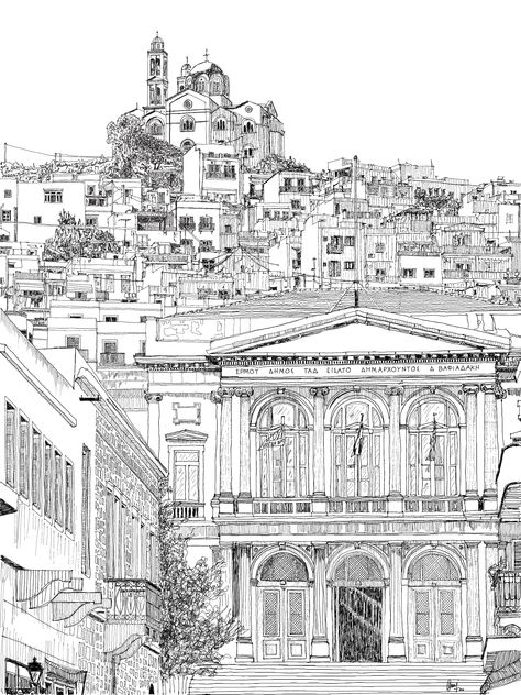 Syros -Greek My sketch - trace Louvre Museum Drawing, Louvre Drawing, City Sketch, Ink Inspiration, Outfit Autumn, Architecture Drawing Art, Louvre Paris, Louvre Museum, The Louvre