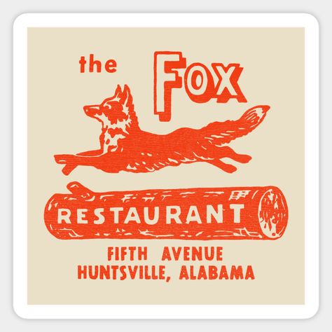 Take a step back in time to the 1940s with this nostalgic design showcasing The Fox Restaurant, a beloved local spot located on Fifth Avenue in Huntsville, Alabama. Established in the 1940s, The Fox Restaurant was renowned for its menu featuring steaks, chops, seafood, and convenient orders to go. It was also known for its modern amenities, including air-conditioning, which was a luxury at the time.This design is a recreation of their matchbook from the same era.Whether you're a Huntsville nati… Event Signage Design, Restaurant Merchandise, Vintage Branding Design, Diner Branding, Vintage Food Labels, Nostalgic Design, Huntsville Alabama, Restaurant Ideas, Event Signage