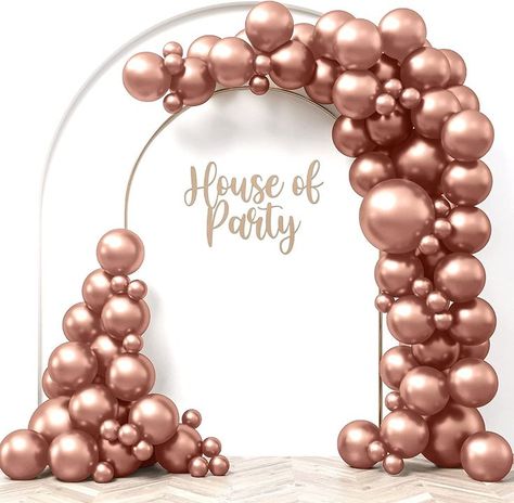 HOUSE OF PARTY Metallic Rose Gold Balloons Garland Kit | Rose Gold Balloon Arch Kit With Rose Gold Metallic Balloons For Birthday, Wedding, Baby Shower Decorations Rose Gold Graduation Party Decorations, Rose Gold Graduation Party, Rose Gold Balloon Arch, Balloon Design For Birthday, Gold Balloon Arch, Rose Gold Party Decor, Gold Graduation Party, Rose Gold Chrome, Gold Party Decorations