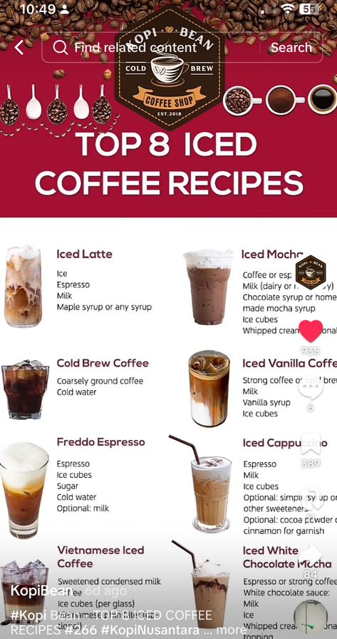 Kahlua Baileys Drinks, Baileys Drinks, Iced Cappuccino, Coffee Menu, Vanilla Syrup, Ice Coffee Recipe, Cafe Menu, Iced Latte, Cold Coffee