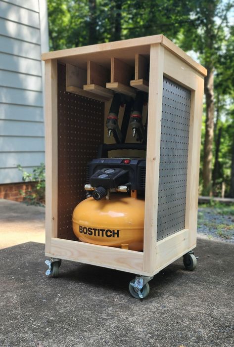 Truck Tool Box Organization, Air Tool Storage, Air Compressor Storage, Diy Air Compressor, Air Compressor Cart, Octagon Picnic Table Plans, Compressor Cart, Building Myself, Wood Working Ideas