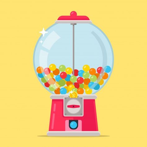 Candy Machine Illustration, Candy Illustration, Candy Cartoon, Gum Machine, Rainbow Bubbles, Drawing Machine, Vector Food, Candy Dispenser, Flat Vector Illustration