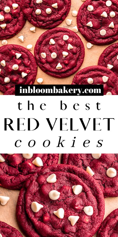 Red velvet cookies are chewy with a slight hint of cocoa and pools of melty white chocolate chunks. They're perfect for Valentine's Day, or really any day! Brownie Bowl, Red Velvet Cake Mix Cookies, Red Velvet Cookie Recipe, Soft Chewy Cookies, Easy Cookie Recipe, Velvet Cookies, Red Velvet Cake Mix, Chewy Cookies, White Chocolate Chip