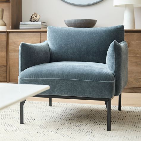 Penn Chair | West Elm West Elm Sofa, Upholstered Chairs Fabric, Living Room Setup, Metal Side Table, Upholstered Fabric, Cozy Nook, Room Setup, Chair Style, Mid Century Decor