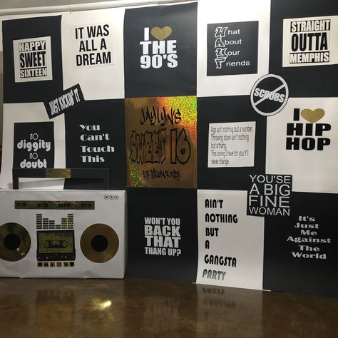 Hip Hop backdrop for 90’s Sweet 16 Party Album Cover Party Decorations, Rnb Birthday Party, Hip Hop Decorations Parties, Rnb Party Decorations, Hip Hop Trunk Or Treat, R&b Party Theme, Hip Hop Party Ideas, 90s Rnb Party, 2000s Hip Hop Party