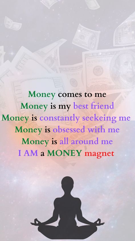 Money Comes To Me, Money Vision Board, Vision Board Affirmations, Affirmations For Happiness, Spiritual Manifestation, Money Magnet, Wealth Affirmations, Daily Positive Affirmations, Manifesting Money