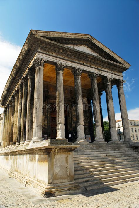 Roman temple in Nimes France. Roman temple Maison Carree in city of Nimes in sou , #spon, #Nimes, #France, #Roman, #temple, #city #ad Roman Temple Tattoo, Roman Architecture Aesthetic, Roman Buildings, Greek Buildings, Roman Temple, Ancient Roman Architecture, Nimes France, Architecture Antique, Temple City