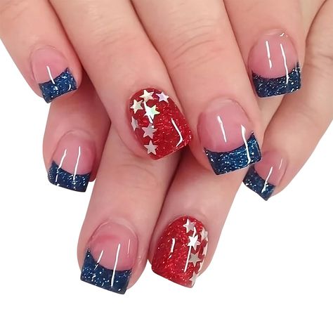 PRICES MAY VARY. Independence Day Style Designs: Calling all who love America,these July 4th fake nails are made for Independence Day, Provide a special festive atmosphere for Independence Day,It is an ideal choice to showcase your unique taste and personality. Package Contents: 24 Pcs Independence Day Press on Nails +1 Nail File + 24 Pcs Jelly Glue Stickers+1 wooden stick.(Durability of jelly glue is not as good as liquid glue, but it makes fake nails reusable. Please use suitable glue accordin Nails Short Square, Acrylic Nail Set, Press On Nails Short, Nagel Tips, Nails Set, Fake Nails With Glue, July Nails, Nail Forms, Nail Length