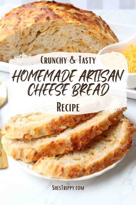 Homemade Artisan Cheese Bread Recipe Homemade Cheese Bread, Easy Homemade Cheese, Homemade Artisan Bread, Cheese Bread Recipe, Homemade Bread Recipes Easy, Artisan Bread Recipes, Yeast Bread Recipes, Rustic Bread, No Knead Bread