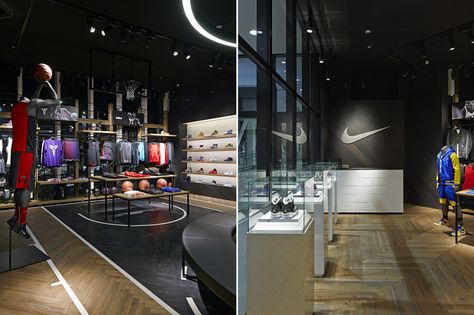 Chiba Nikebasketball. Japanese design office in Chiba the biggest Nike shop dedicate to basketball in Japan.  Architecture / Koichi Torimura Basketball Store, Nike Retail, Basketball Shop, Chiba Japan, Store Interiors, Counter Design, Herringbone Floor, Retail Experience, Retail Store Design