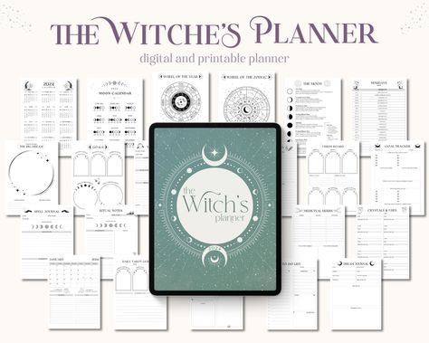 ✦ The Witch's Planner: Your Ultimate Guide to Magical Organization ✦ Unlock the secrets of effective magical practice with The Witch's Planner, the essential tool for modern witches. This beautifully designed planner seamlessly blends practical planning with spiritual guidance, helping you stay organized while enhancing your witchcraft. Perfect for witches of all levels, The Witch's Planner includes moon phase tracking, Sabbat celebrations, spell and ritual logs, tarot journal sheets and much more. FEATURES:  ✦ Daily, Weekly, and Monthly Planning:  Stay on top of your daily tasks while integrating your spiritual practices. ✦ Moon Phase Calendar, Guide, And Tracker:  Align your spells and rituals with the lunar cycle for maximum potency. ✦ Wheel Of The Year, Sabbat Celebrations:  Informatio Witch Journal Ideas, Witches Journal, Journal Astrology, Astrology Wheel, Witch Planner, Tracking Journal, Witchy Planner, Journal Sheets, Tarot Journal