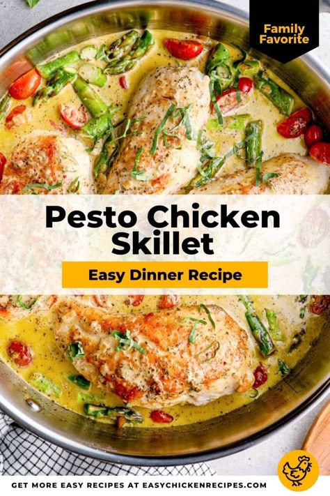 Creamy and flavorful Pesto Chicken Skillet is ready in 30 minutes and loaded with fresh veggies, bright pesto, and hearty chicken breasts. Pesto Chicken Skillet, Pesto Chicken Breast, Shape Reclaimed, Low Carb Love, Creamy Pesto Sauce, Chicken Salt, Chicken Pesto Recipes, Cauli Rice, Chicken Skillet Recipes