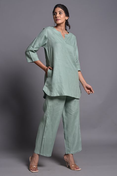 Linen daily use co ord set Simple Co Ord Sets, Linen Coord Sets Women, Linen Coord Set, Cotton Co Ord Sets, Linen Co Ord Set, Co Ords Outfits Summer, Neetha Manoj, Co Ord Sets Women, Linen Kurti