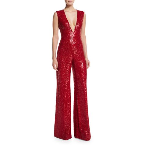 Naeem Khan Sleeveless V-Neck Sequin Jumpsuit ($9,990) ❤ liked on Polyvore featuring jumpsuits, red, jump suit, sleeveless jumpsuit, v neck jumpsuit, red sleeveless jumpsuit and plunging v neck jumpsuit Red Sequin Jumpsuit, Couture Dresses Short, Birthday Jumpsuit, Sparkly Jumpsuit, Sparkly Shorts, Sparkly Outfits, Red Sequin Dress, 70s Outfits, Sequin Jumpsuit