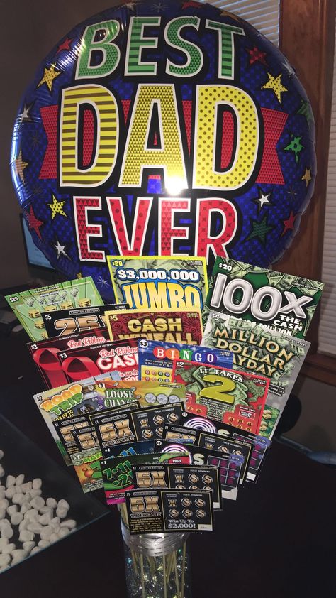 Lottery Ticket gift. Fathers Day Gift idea. Lottery Ticket Gift idea. Scratch off lottery ticket bouquet Fathers Day Gift Basket Ideas, Lottery Ticket Bouquet, Diy Father's Day Gift Baskets, Diy Fathers Day Gift, Lottery Ticket Gift, Kids Fathers Day Crafts, Fathers Day Gift Basket, Diy Father's Day Crafts, Diy Fathers Day