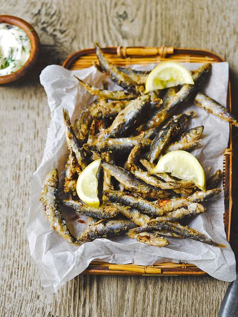 Whitebait and dill mayo | Fish recipes | Jamie magazine Halloween Party Ideas Food, Dill Mayo, Adult Halloween Party Food, Adult Halloween Party Ideas, British Snacks, Anchovy Recipes, Party Ideas Food, Thanh Long, Nutritional Snacks