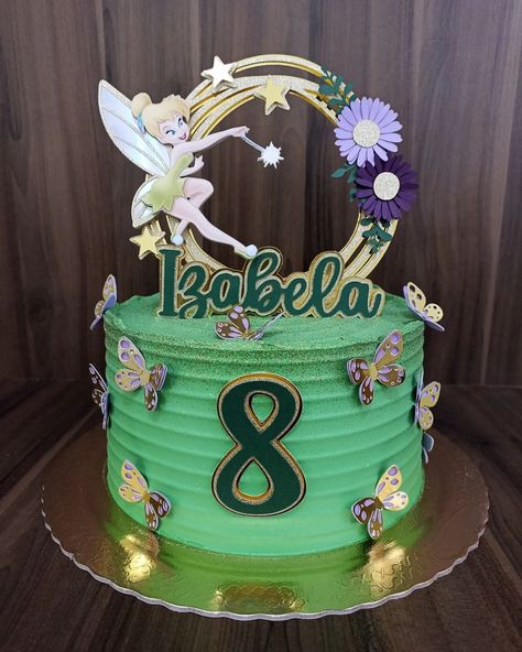 Bolo Tinker Bell, Tinkerbell Cake Topper, Tinkerbell Party Theme, Frozen Birthday Party Cake, Tinkerbell Cake, Fairy Garden Birthday Party, Tinkerbell Fairies, Tinkerbell Party, Garden Party Birthday