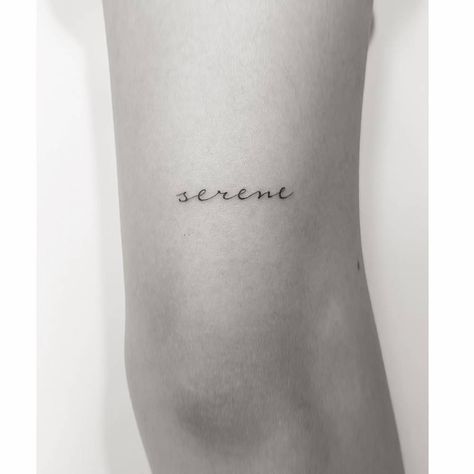 Serene Tattoo Ideas, Serene Tattoo, Serenity Tattoo, Word English, Tricep Tattoos, One Word Tattoos, Short Hair Cuts For Round Faces, Sea Tattoo, Explore Tattoo