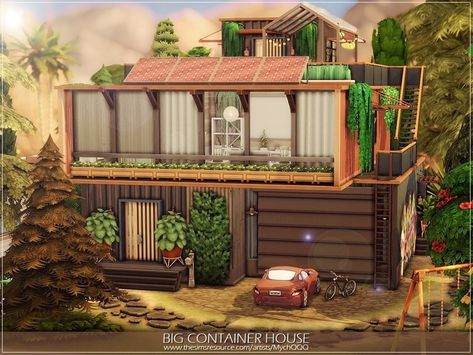 Container House Sims 4, Sims 4 Evergreen Harbor House, Evergreen Harbor Sims 4, Sims 4 Container House, Sims 4 Eco House, Sims4 Builds, Ts4 Builds, Sims Lots, Practical Magic House