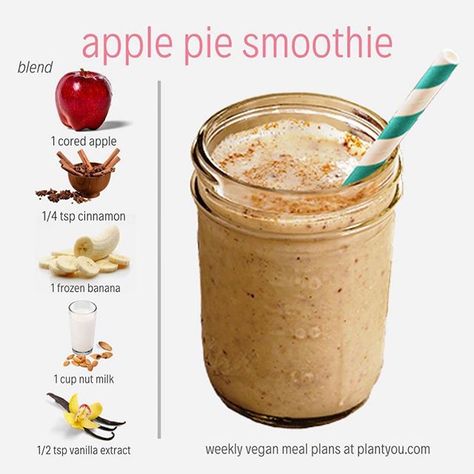 Fall Smoothie Recipes, Smoothie Recipes Vegan, Carleigh Bodrug, Dinner Smoothie, Fall Smoothies, Plant Based Smoothies, Nutri Bullet, Workout Smoothie Recipes, Apple Pie Smoothie