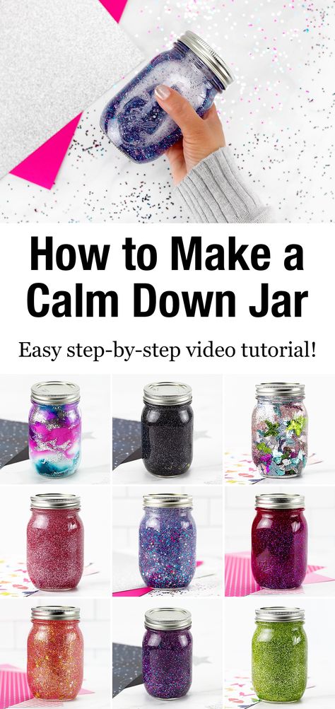 Mason Jars Painting, Glitter Jars Diy, Calming Bottle, Calming Jar, Calm Down Jar, Mindfulness Activity, Galaxy Jar, Calm Down Bottle, Teen Crafts