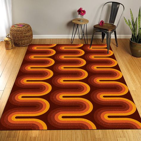 Brown Groovy 70s Rug,Psychedelic Rug,Orange Retro Rug,Abstract Boho Groovy Rug,Wavy Trippy Rug,Aesthetic Rug,Tangerine Mid Centeruy Rug L420 ✉ Please feel free to contact me for any questions you may have. # Your order will be produced as the model in the first room image. The second and subsequent images are intended to show the bottom base and structure of our rug. # Our rugs are specially produced for you. # Our rugs are non-slip sole, cotton fabric woven. #The edge (overlock) stitch colors o 70s Rugs, 70s Aesthetic Home Decor, Groovy Apartment, Groovy Rug, 70s Retro Aesthetic, Trippy Rug, 60th Birthday Ideas For Mom, Groovy Room, 70s Room